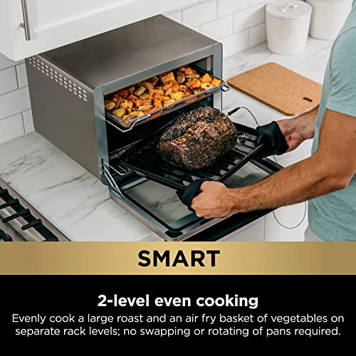 Ninja DT251 Foodi 10 in 1 Smart XL Air Fry Oven  Bake  Broil  Toast  Roast  Digital Toaster  Thermometer  True Surround Convection up to 450 F  includes 6 trays & Recipe Guide  Silver
