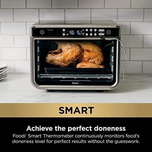 Ninja DT251 Foodi 10 in 1 Smart XL Air Fry Oven  Bake  Broil  Toast  Roast  Digital Toaster  Thermometer  True Surround Convection up to 450 F  includes 6 trays & Recipe Guide  Silver