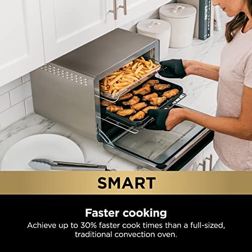Ninja DT251 Foodi 10 in 1 Smart XL Air Fry Oven  Bake  Broil  Toast  Roast  Digital Toaster  Thermometer  True Surround Convection up to 450 F  includes 6 trays & Recipe Guide  Silver