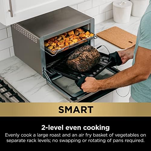 Ninja DT251 Foodi 10 in 1 Smart XL Air Fry Oven  Bake  Broil  Toast  Roast  Digital Toaster  Thermometer  True Surround Convection up to 450 F  includes 6 trays & Recipe Guide  Silver