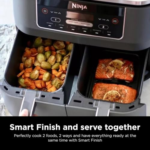 Ninja DZ201 Foodi 8 Quart 6 in 1 DualZone 2 Basket Air Fryer with 2 Independent Frying Baskets  Match Cook & Smart Finish to Roast  Broil  Dehydrate & More for Quick  Easy Meals  Grey