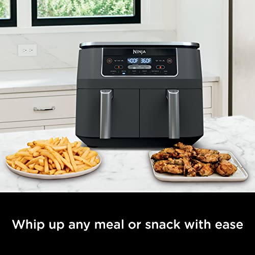 Ninja DZ201 Foodi 8 Quart 6 in 1 DualZone 2 Basket Air Fryer with 2 Independent Frying Baskets  Match Cook & Smart Finish to Roast  Broil  Dehydrate & More for Quick  Easy Meals  Grey