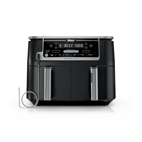 Ninja DZ550 Foodi 10 Quart 6 in 1 DualZone Smart XL Air Fryer with 2 Independent Baskets  Smart Cook Thermometer for Perfect Doneness  Match Cook & Smart Finish to Roast  Dehydrate & More  Grey