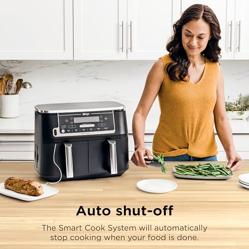 Ninja DZ550 Foodi 10 Quart 6 in 1 DualZone Smart XL Air Fryer with 2 Independent Baskets  Smart Cook Thermometer for Perfect Doneness  Match Cook & Smart Finish to Roast  Dehydrate & More  Grey