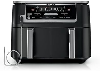 Ninja DZ550 Foodi 10 Quart 6 in 1 DualZone Smart XL Air Fryer with 2 Independent Baskets  Thermometer for Perfect Doneness  Match Cook & Smart Finish to Roast  Dehydrate & More  Grey
