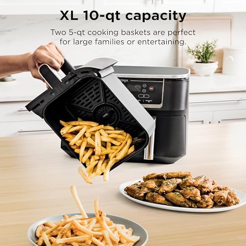 Ninja DZ550 Foodi 10 Quart 6 in 1 DualZone Smart XL Air Fryer with 2 Independent Baskets  Thermometer for Perfect Doneness  Match Cook & Smart Finish to Roast  Dehydrate & More  Grey
