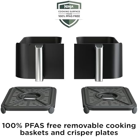 Ninja DZ550 Foodi 10 Quart 6 in 1 DualZone Smart XL Air Fryer with 2 Independent Baskets  Thermometer for Perfect Doneness  Match Cook & Smart Finish to Roast  Dehydrate & More  Grey