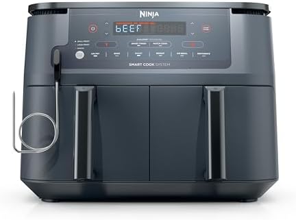 Ninja DZ550 Foodi 10 Quart 6 in 1 DualZone Smart XL Air Fryer with 2 Independent Baskets  Thermometer for Perfect Doneness  Match Cook & Smart Finish to Roast  Dehydrate & More  Grey