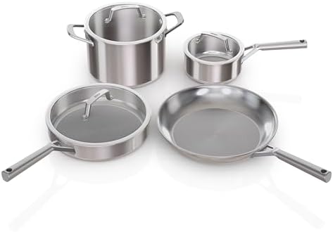Ninja EverClad Stainless Steel Cookware 7 Piece Pots & Pans Set  Cookware Set  All Stovetops & Induction  Oven Safe to 600 F  Tri Ply Commercial Grade  C99007