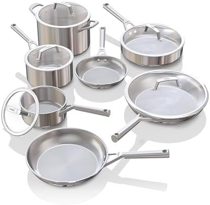 Ninja EverClad Stainless Steel Cookware 7 Piece Pots & Pans Set  Cookware Set  All Stovetops & Induction  Oven Safe to 600 F  Tri Ply Commercial Grade  C99007