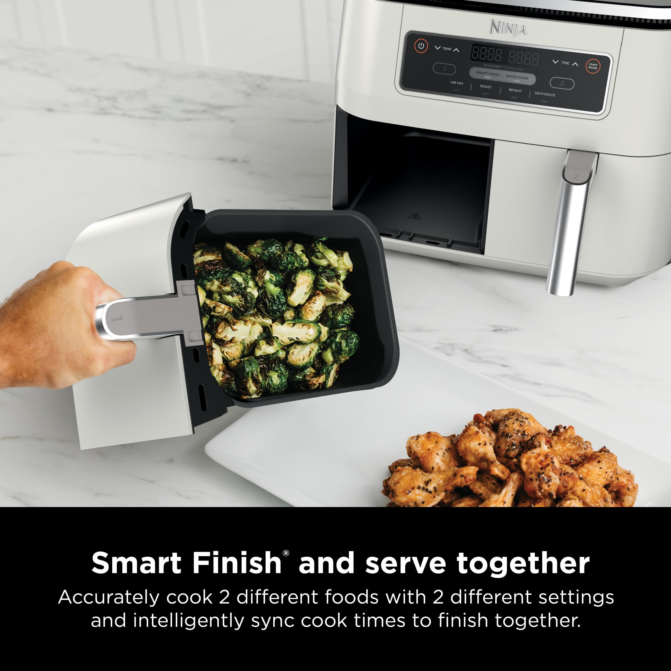 Ninja Foodi 4 in 1 8 Qt Air Fryer  2 Basket  XL Capacity  with DualZone Technology  Air Fry  Roast & More  DZ100WMWH Dove