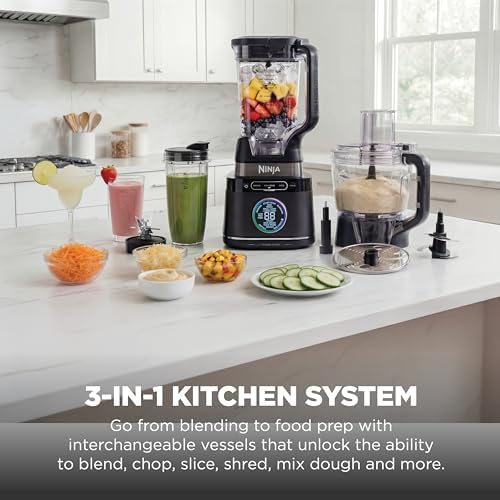 Ninja Kitchen System   All in One Food Processor & Blender   8 Cup Bowl &  1  24 oz  To Go Cup BlendSense Tech   For Smoothies  Cookie Dough  Salsas  Cole Slaw & More   1800 Peak Watt   Black   TB401