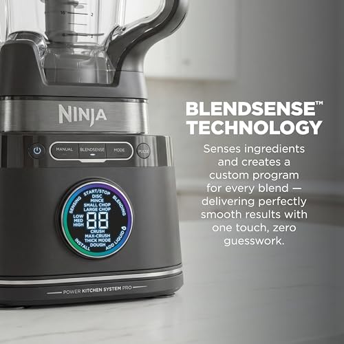 Ninja Kitchen System   All in One Food Processor & Blender   8 Cup Bowl &  1  24 oz  To Go Cup BlendSense Tech   For Smoothies  Cookie Dough  Salsas  Cole Slaw & More   1800 Peak Watt   Black   TB401