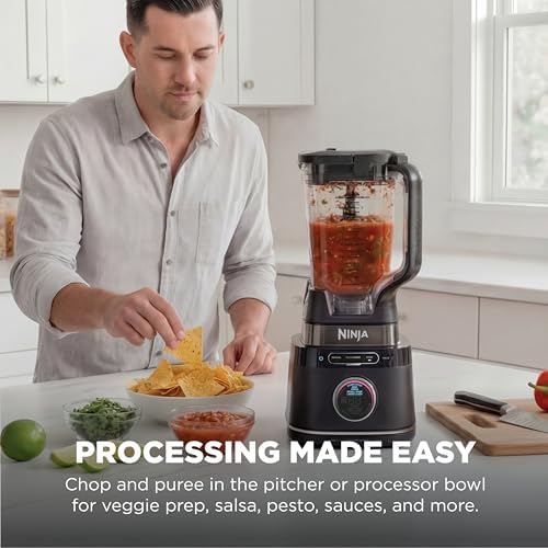 Ninja Kitchen System   All in One Food Processor & Blender   8 Cup Bowl &  1  24 oz  To Go Cup BlendSense Tech   For Smoothies  Cookie Dough  Salsas  Cole Slaw & More   1800 Peak Watt   Black   TB401