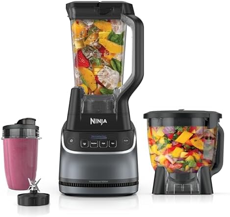 Ninja Kitchen System   All in One Food Processor & Blender   8 Cup Bowl &  1  24 oz  To Go Cup BlendSense Tech   For Smoothies  Cookie Dough  Salsas  Cole Slaw & More   1800 Peak Watt   Black   TB401