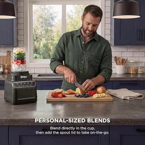 Ninja Kitchen System   All in One for Smoothies  Frozen Drinks  Veggie Chopper & More   With Full Size Pitcher  8 Cup Food Processor Bowl   2  18 oz  Cups    1200 Watt   Dark Grey   BR601AMZ