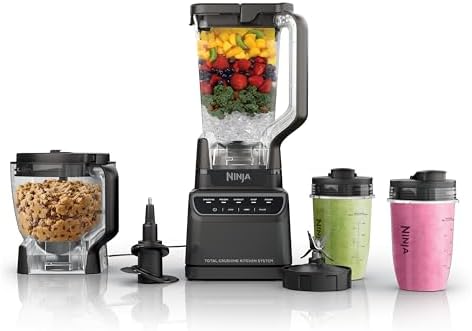 Ninja Kitchen System   All in One for Smoothies  Frozen Drinks  Veggie Chopper & More   With Full Size Pitcher  8 Cup Food Processor Bowl   2  18 oz  Cups    1200 Watt   Dark Grey   BR601AMZ
