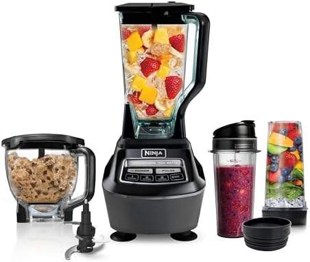 Ninja Kitchen System   All in One Food Processor & Blender for Smoothies   Includes Pitcher   2  16 oz  To Go Cups & 8 Cup Bowl   Makes Salsa  Dough  Shakes  & Frozen Drinks   1500W   Black   BL770