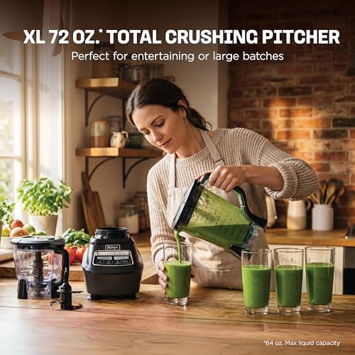Ninja Kitchen System   All in One Food Processor & Blender for Smoothies   Includes Pitcher   2  16 oz  To Go Cups & 8 Cup Bowl   Makes Salsa  Dough  Shakes  & Frozen Drinks   1500W   Black   BL770