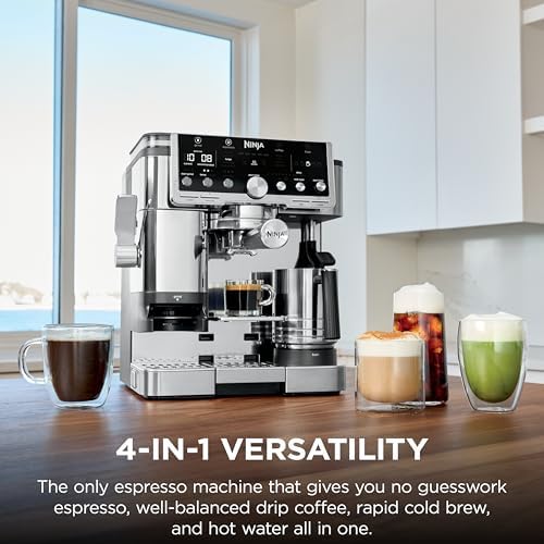 Ninja Luxe Café Pro Series  Espresso Machine  Drip Coffee  Cold Brew  Hot Water  Integrated Tamper  Built in Grinder  Hands Free Frother for Cappuccinos  Lattes  Americanos  Dairy or Non Dairy  ES701
