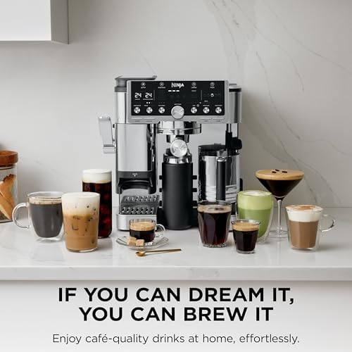 Ninja Luxe Café Pro Series  Espresso Machine  Drip Coffee  Cold Brew  Hot Water  Integrated Tamper  Built in Grinder  Hands Free Frother for Cappuccinos  Lattes  Americanos  Dairy or Non Dairy  ES701