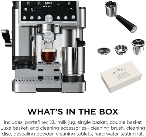 Ninja Luxe Café Pro Series  Espresso Machine  Drip Coffee  Cold Brew  Hot Water  Integrated Tamper  Built in Grinder  Hands Free Frother for Cappuccinos  Lattes  Americanos  Dairy or Non Dairy  ES701