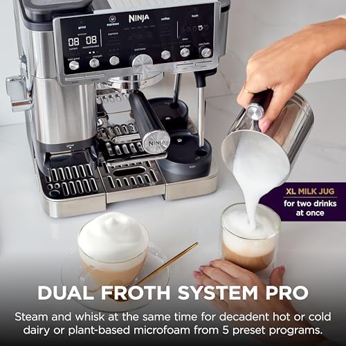 Ninja Luxe Café Pro Series  Espresso Machine  Drip Coffee  Cold Brew  Hot Water  Integrated Tamper  Built in Grinder  Hands Free Frother for Cappuccinos  Lattes  Americanos  Dairy or Non Dairy  ES701