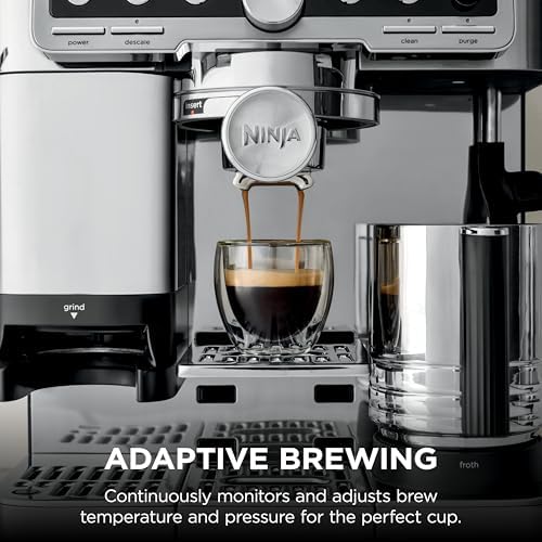 Ninja Luxe Café Pro Series  Espresso Machine  Drip Coffee  Cold Brew  Hot Water  Integrated Tamper  Built in Grinder  Hands Free Frother for Cappuccinos  Lattes  Americanos  Dairy or Non Dairy  ES701