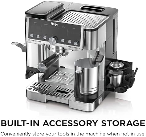Ninja Luxe Café Pro Series  Espresso Machine  Drip Coffee  Cold Brew  Hot Water  Integrated Tamper  Built in Grinder  Hands Free Frother for Cappuccinos  Lattes  Americanos  Dairy or Non Dairy  ES701
