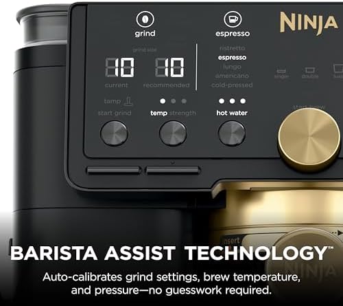 Ninja Luxe  Café Pro designed by David Beckham  Espresso Machine  Drip Coffee  Cold Brew  Hot Water  Integrated Tamper  Built in Grinder  Hands Free Frother for Lattes & More  Black/Gold  ES771BK