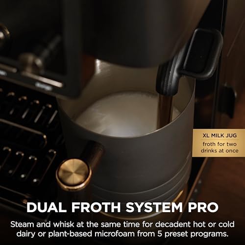 Ninja Luxe  Café Pro designed by David Beckham  Espresso Machine  Drip Coffee  Cold Brew  Hot Water  Integrated Tamper  Built in Grinder  Hands Free Frother for Lattes & More  Black/Gold  ES771BK