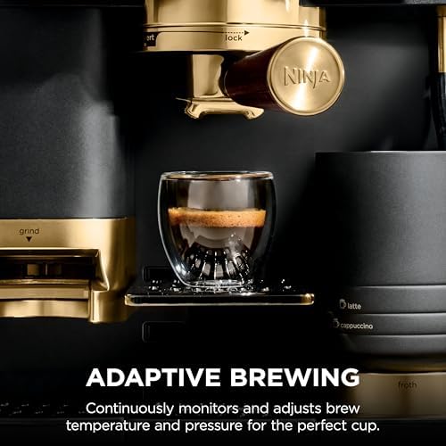 Ninja Luxe  Café Pro designed by David Beckham  Espresso Machine  Drip Coffee  Cold Brew  Hot Water  Integrated Tamper  Built in Grinder  Hands Free Frother for Lattes & More  Black/Gold  ES771BK