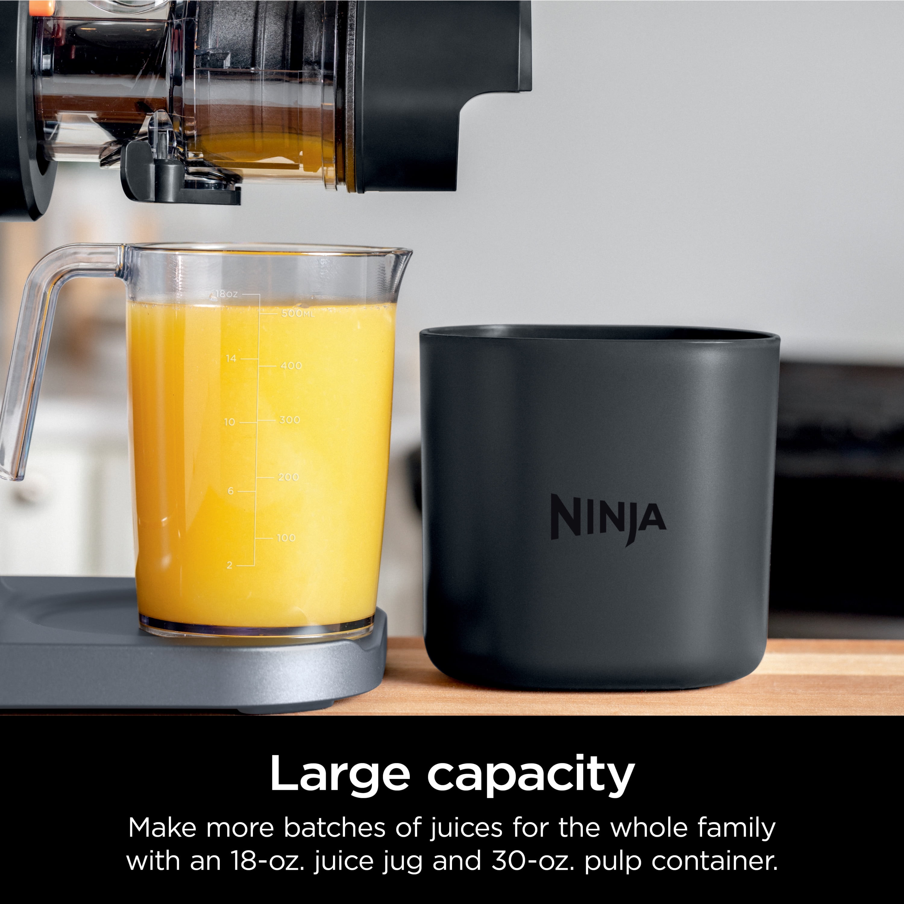 Ninja NeverClog 150 Watts Cold Press Juicer with 18oz Jug  30oz Pulp Container  2 Speed  Compact