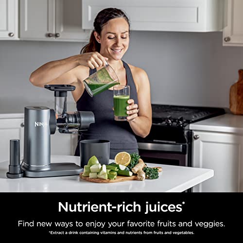Ninja NeverClog Cold Press Juicer  Powerful Slow Juicer with Total Pulp Control  Countertop  Electric  2 Pulp Functions  Dishwasher Safe  2nd Generation  Charcoal  JC151