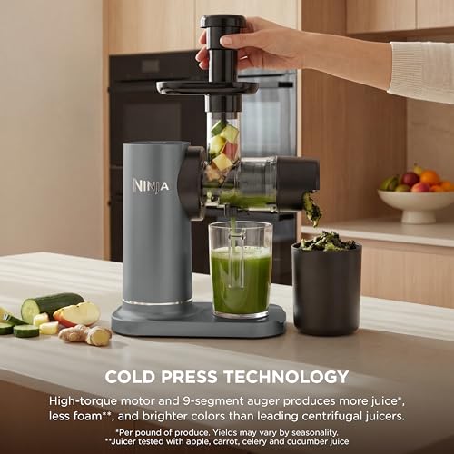 Ninja NeverClog Cold Press Juicer   Powerful Electric Slow Masticating Juicer with Pulp Control   XL Capacity   24 oz  Juice Jug & 36 oz  Pulp Container   Dishwasher Safe   Charcoal   150W   JC151