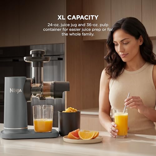 Ninja NeverClog Cold Press Juicer   Powerful Electric Slow Masticating Juicer with Pulp Control   XL Capacity   24 oz  Juice Jug & 36 oz  Pulp Container   Dishwasher Safe   Charcoal   150W   JC151