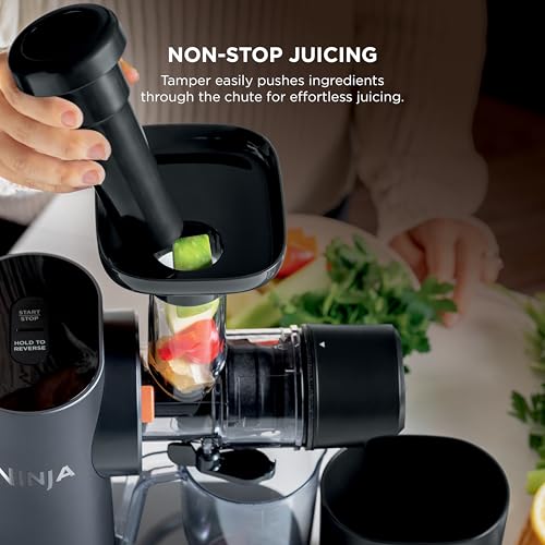Ninja NeverClog Cold Press Juicer   Powerful Electric Slow Masticating Juicer with Pulp Control   XL Capacity   24 oz  Juice Jug & 36 oz  Pulp Container   Dishwasher Safe   Charcoal   150W   JC151
