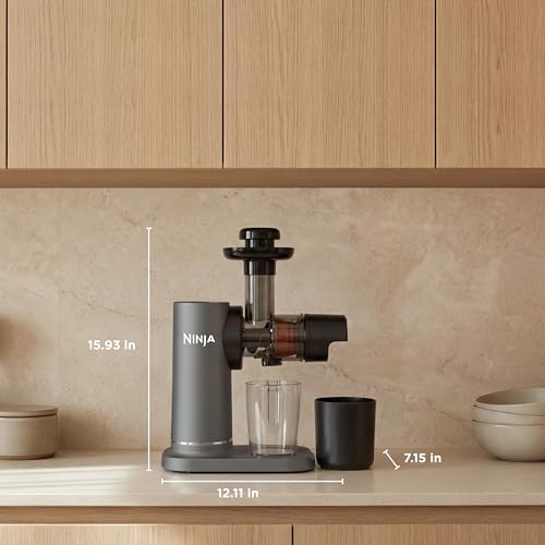 Ninja NeverClog Cold Press Juicer   Powerful Electric Slow Masticating Juicer with Pulp Control   XL Capacity   24 oz  Juice Jug & 36 oz  Pulp Container   Dishwasher Safe   Charcoal   150W   JC151