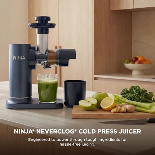 Ninja NeverClog Cold Press Juicer   Powerful Electric Slow Masticating Juicer with Pulp Control   XL Capacity   24 oz  Juice Jug & 36 oz  Pulp Container   Dishwasher Safe   Navy   150W   JC151 NV