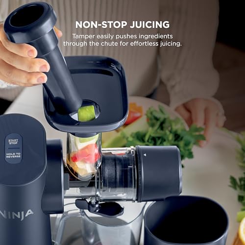Ninja NeverClog Cold Press Juicer   Powerful Electric Slow Masticating Juicer with Pulp Control   XL Capacity   24 oz  Juice Jug & 36 oz  Pulp Container   Dishwasher Safe   Navy   150W   JC151 NV