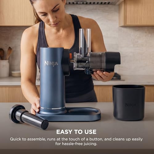 Ninja NeverClog Cold Press Juicer   Powerful Electric Slow Masticating Juicer with Pulp Control   XL Capacity   24 oz  Juice Jug & 36 oz  Pulp Container   Dishwasher Safe   Navy   150W   JC151 NV