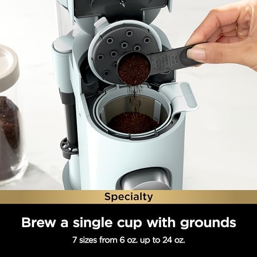 Ninja Pod & Grounds Specialty Single Serve Coffee Maker  K Cup Pod Compatible  Brews Grounds  Compact Design  Built In Milk Frother  56 oz  Reservoir  6 oz  Cup to 24 oz  Mug Sizes  Stone  PB051ST