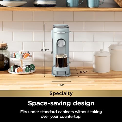 Ninja Pod & Grounds Specialty Single Serve Coffee Maker  K Cup Pod Compatible  Brews Grounds  Compact Design  Built In Milk Frother  56 oz  Reservoir  6 oz  Cup to 24 oz  Mug Sizes  Stone  PB051ST