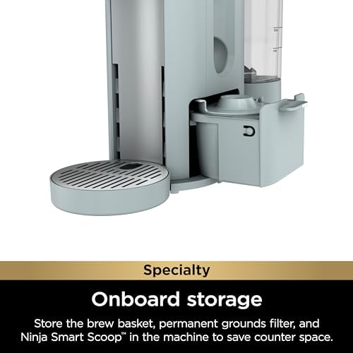 Ninja Pod & Grounds Specialty Single Serve Coffee Maker  K Cup Pod Compatible  Brews Grounds  Compact Design  Built In Milk Frother  56 oz  Reservoir  6 oz  Cup to 24 oz  Mug Sizes  Stone  PB051ST