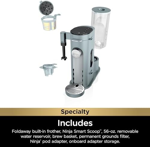 Ninja Pod & Grounds Specialty Single Serve Coffee Maker  K Cup Pod Compatible  Brews Grounds  Compact Design  Built In Milk Frother  56 oz  Reservoir  6 oz  Cup to 24 oz  Mug Sizes  Stone  PB051ST