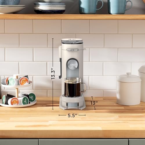 Ninja Pod & Grounds Specialty Single Serve Coffee Maker  K Cup Pod Compatible  Brews Grounds  Compact Design  Built In Milk Frother  56 oz  Reservoir  6 oz  Cup to 24 oz  Mug Sizes  Stone  PB051ST