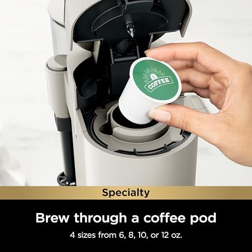 Ninja Pod & Grounds Specialty Single Serve Coffee Maker  K Cup Pod Compatible  Brews Grounds  Compact Design  Built In Milk Frother  56 oz  Reservoir  6 oz  Cup to 24 oz  Mug Sizes  Stone  PB051ST