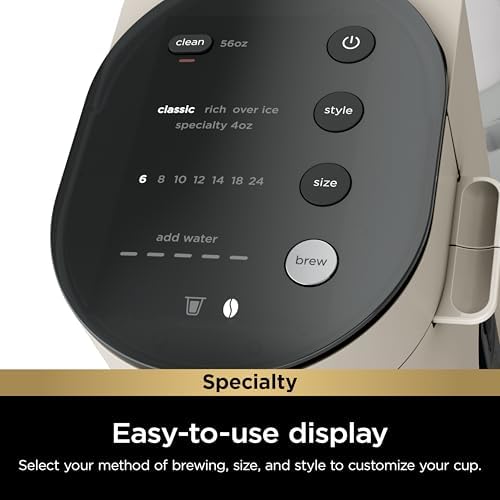 Ninja Pod & Grounds Specialty Single Serve Coffee Maker  K Cup Pod Compatible  Brews Grounds  Compact Design  Built In Milk Frother  56 oz  Reservoir  6 oz  Cup to 24 oz  Mug Sizes  Stone  PB051ST