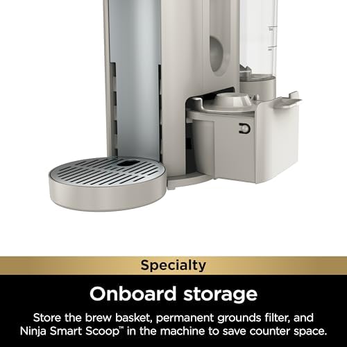 Ninja Pod & Grounds Specialty Single Serve Coffee Maker  K Cup Pod Compatible  Brews Grounds  Compact Design  Built In Milk Frother  56 oz  Reservoir  6 oz  Cup to 24 oz  Mug Sizes  Stone  PB051ST