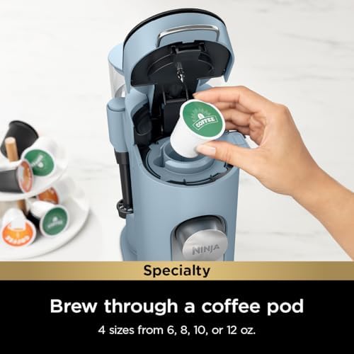 Ninja Pod & Grounds Specialty Single Serve Coffee Maker  K Cup Pod Compatible  Brews Grounds  Compact Design  Built In Milk Frother  56 oz  Reservoir  6 oz  Cup to 24 oz  Mug Sizes  Stone  PB051ST